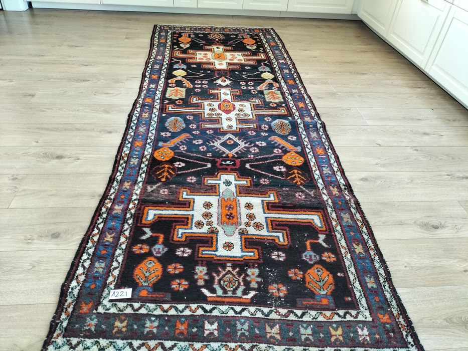 Niespotykany wełniany ręcznie tkany Irański chodnik 100x275cm