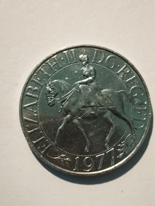 Moeda 25 Pence 1977 UK,  25 anos subida trono Rainha Elisabete  II