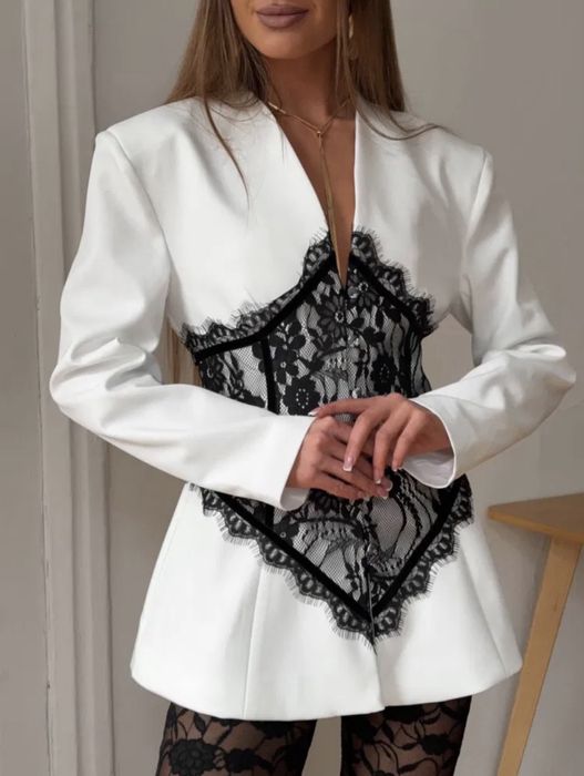 Стильный пиджак с кружевом, платье-корсет