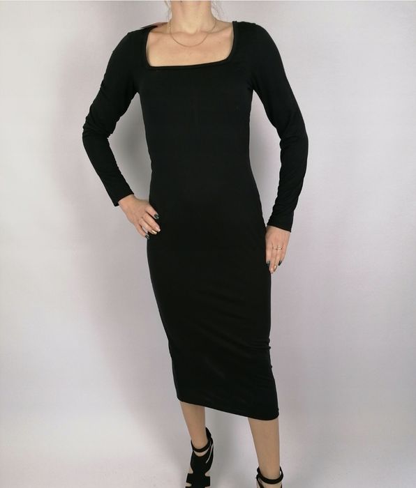 Rozmiar XS,  długa czarna sukienka midi Missguided