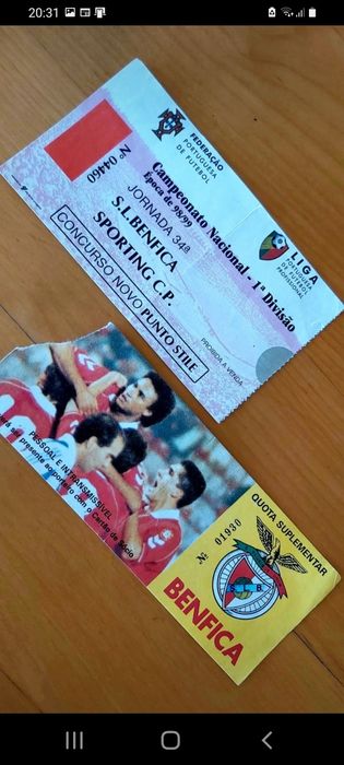 Lote de 5 bilhetes de jogos do S.L.B.