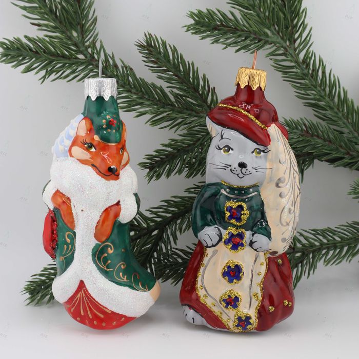 Szklane bombki choinkowe - Lisiczka i Urocza Kotka