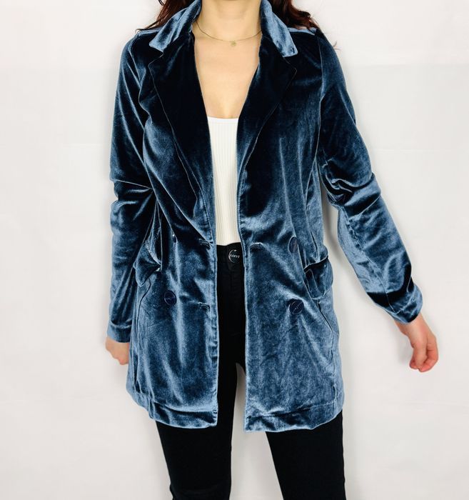 Niebieski welurowy żakiet XS 34