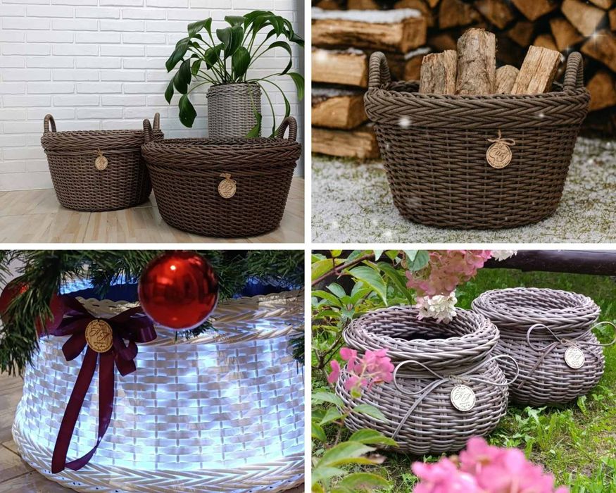 Кашпо, дровниці та спіднички під ялинку зі штучного ротангу
