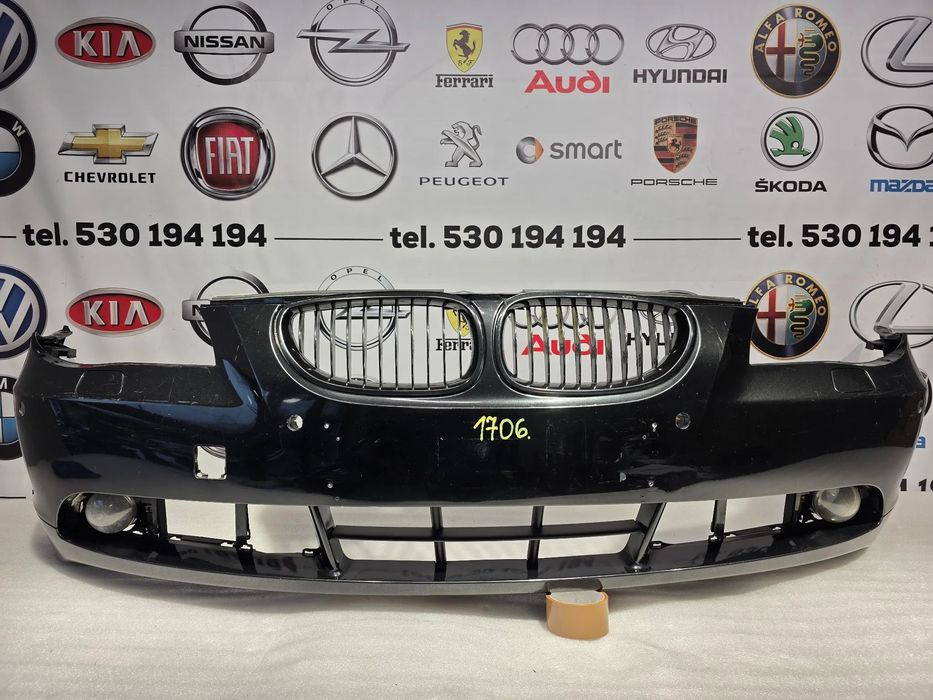 BMW E60 03-06 ZDERZAK PRZEDNI PRZÓD NA SPRYSKI + 4xPDC + INSTALACJA PDC + NERKI I GÓRNA CZĘŚĆ PASA , NR 5111703369 / 703369 , NR AUKCJI NZ1706