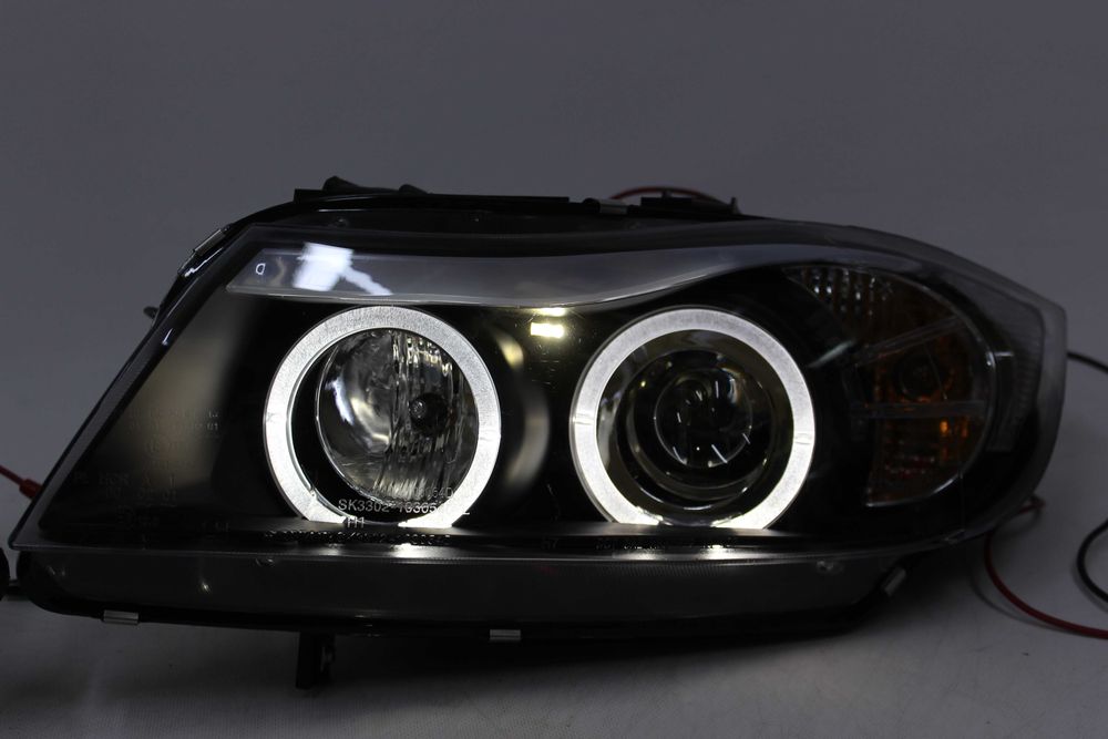 Lampy przednie przód BMW E90 05-11 RINGI Black LED Angels Eyes SMOKE