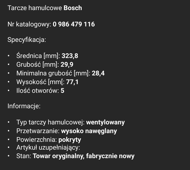 Tarcze hamulcowe przód  E39, E38 324mm