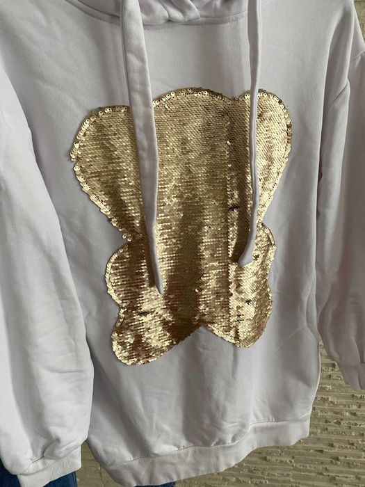 Cocomore biała bluza z misiem cekiny miś teddy