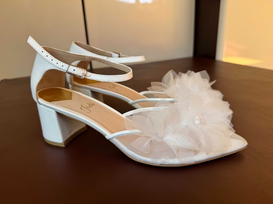 Buty ślubne ręcznie szyte, ze zdobieniami - słupek 5,5cm, rozmiar 40