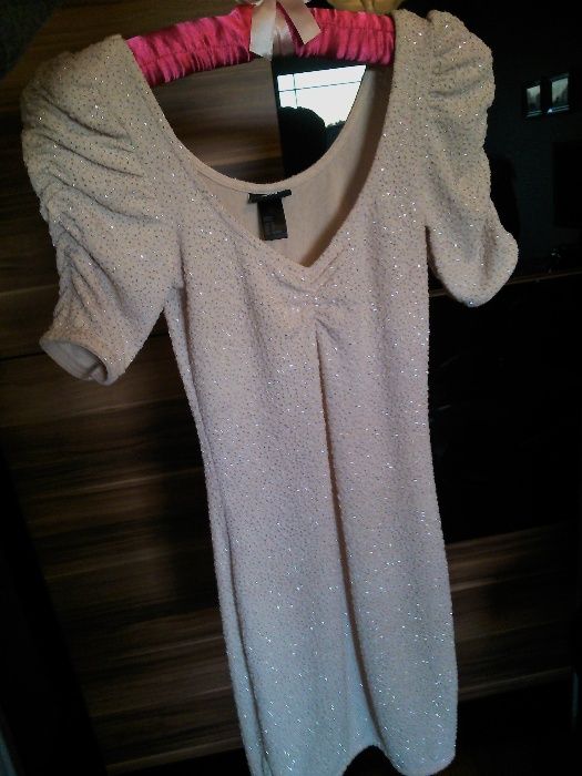 Sukienka H&M beżowa nude Brokat 34 xs