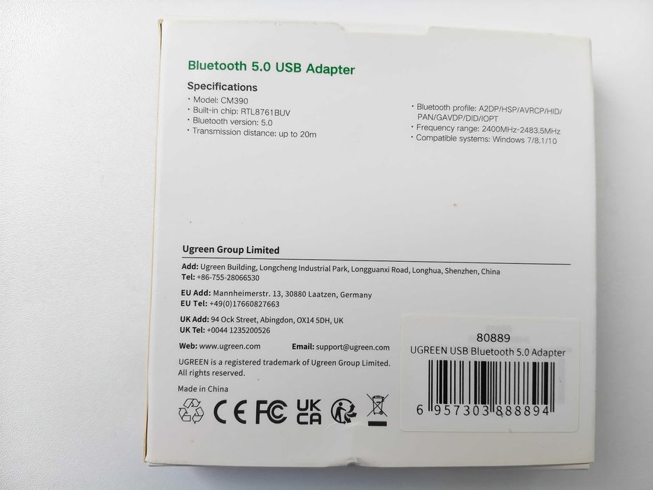 Bluetooth-адаптер UGREEN CM748 USB Bluetooth 5.3 Adapter