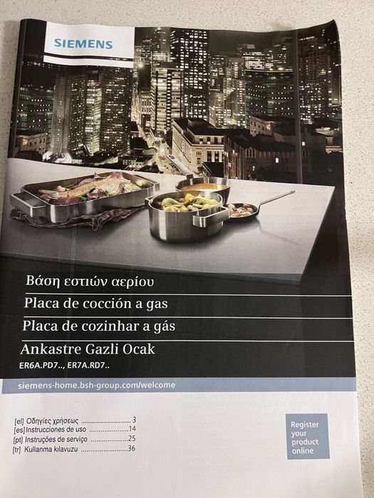 Placa a gás 60 cm Vitrocerâmica Siemens ER6A6PD70