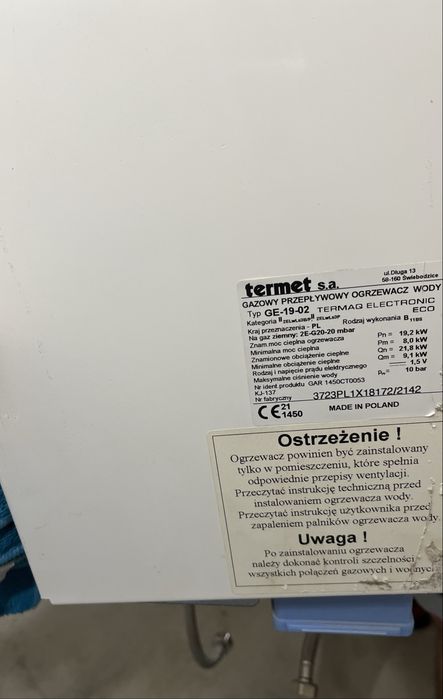 Przepływowy podgrzewacz wody gazowy Termet Termaq Electronic ECO