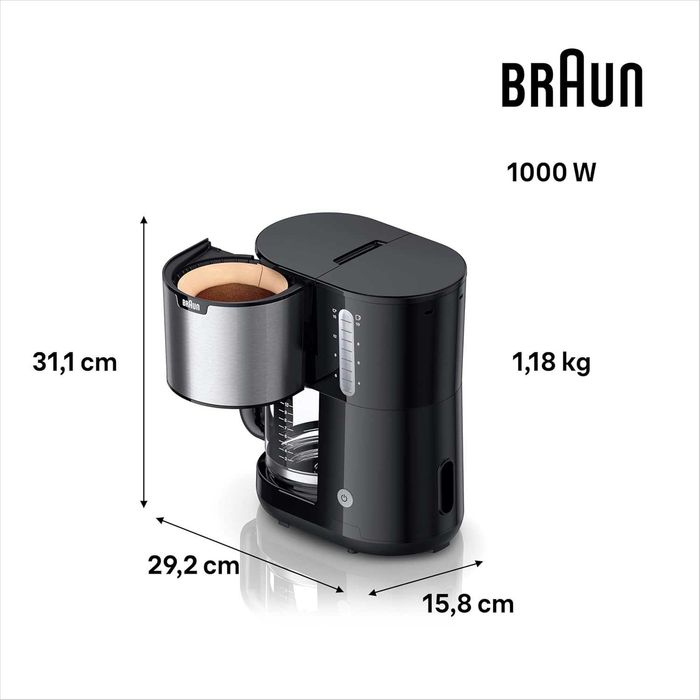 Braun KF1500BK ekspres przelewowy ze szklanym dzbankiem na max 10 kaw