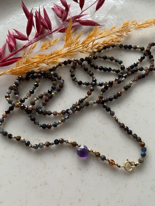 Supełkowany naszyjnik 86cm, pietersyt, GF 1/20 14k