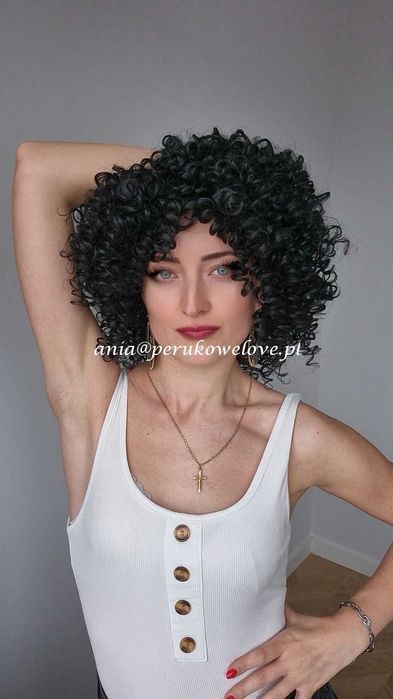 Peruka czarna afro loki włosy jak naturalne na co dzień