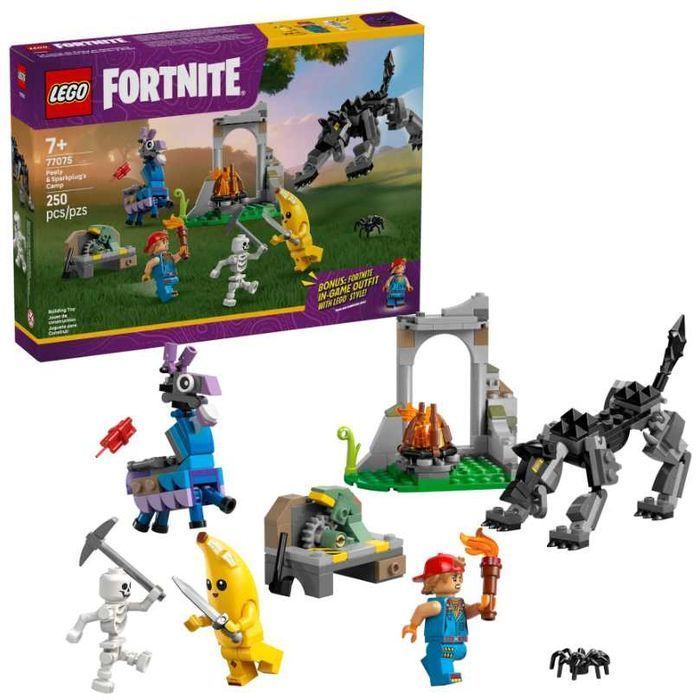 Klocki LEGO Fortnite 77075 Skórek i Iskra oraz obóz