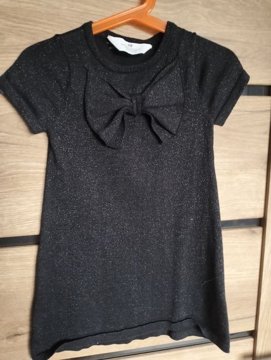 H&M cudna, błyszcząca sukienka czarna dziewczęca, kokardka, r.98/104