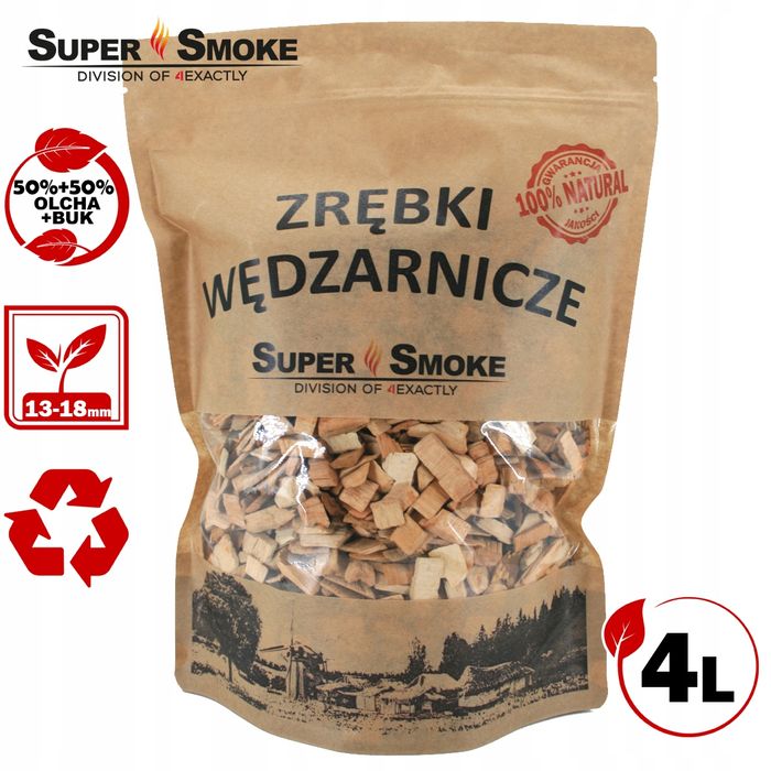 Zrębki Wędzarnicze SuperSmoke OLCHA+BUK KL-13 (12-18mm) XL 4L Kraft