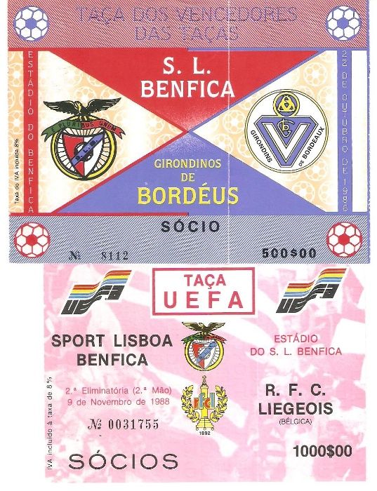 Bilhetes de futebol antigos (anos 80) - BENFICA