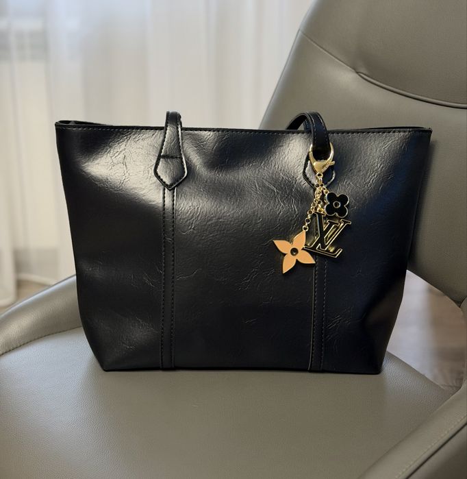 Стильна чорна сумка в стилі тоут neverfull Louis Vuitton