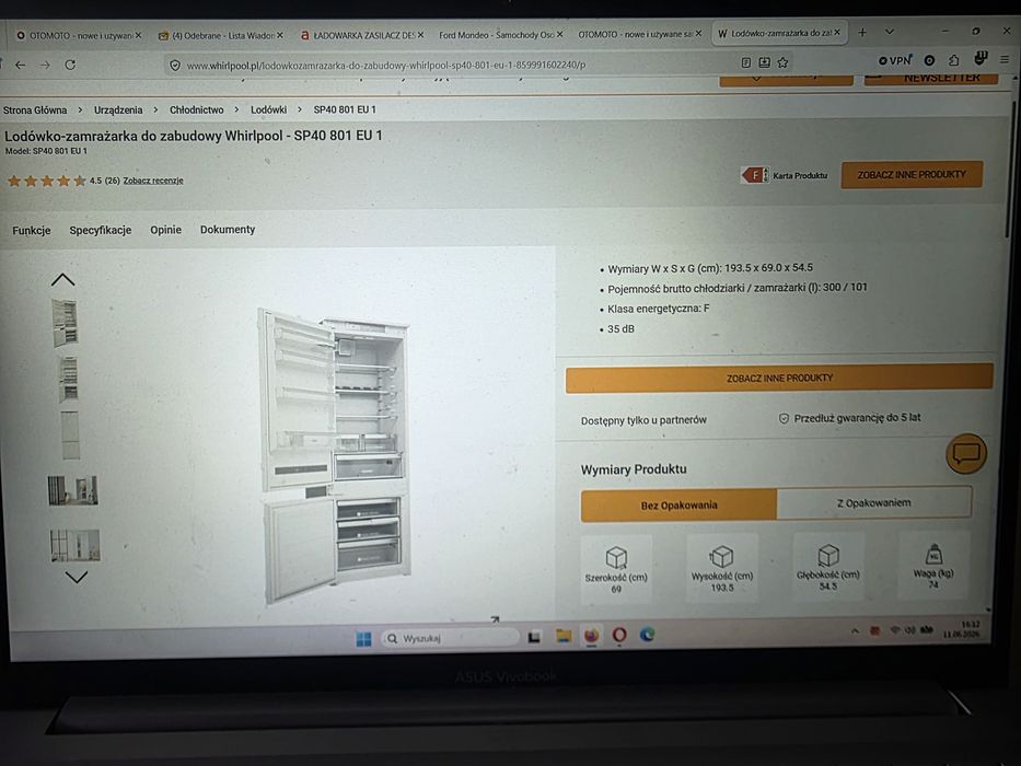 LODÓWKO ZAMRAŻARKA  Whirlpool  do zabudowy  70  prawie nowa