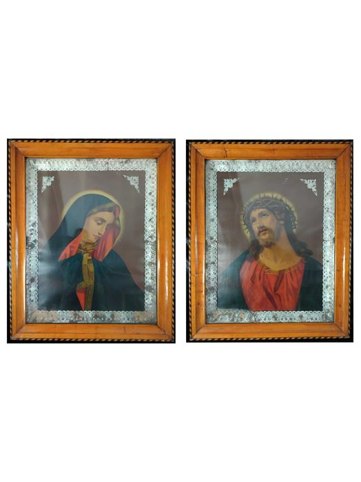 Piękny wielki kpl starych obrazów Jezusa Maryi oleodruki