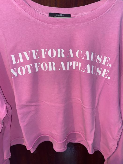 Crop top rosa de manga comprida, fresco, tamanho M, Bershka