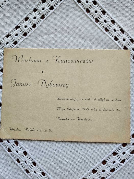 Stare powiadomienie o ślubie 1959 r