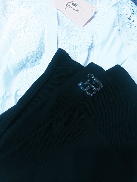 Spodnie damskie legginsy dzwony prążek święta sylwester