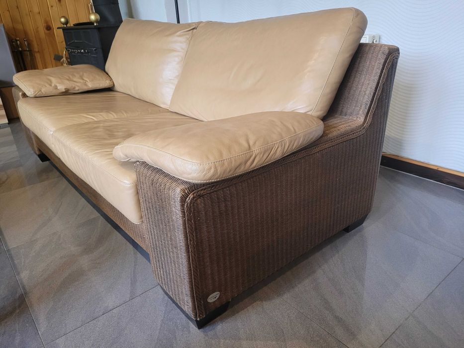 Dwie Kanapy Lloyd Loom 3 osobowa 2 osobowa skóra .