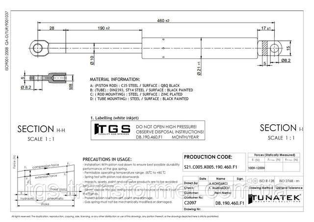 Пара газлифтов TGS. Длинна 480 1000N