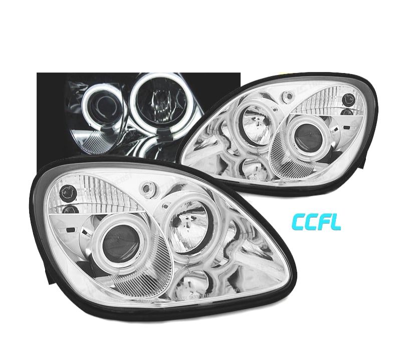 FARÓIS ANGEL EYES CCFL PARA MERCEDES SLK R170 96-04 FUNDO CROMADO