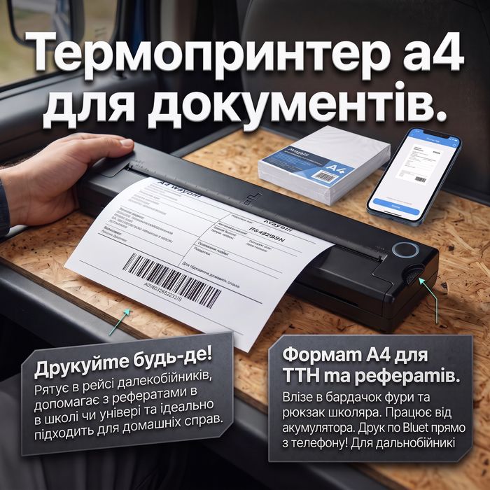 ЛІКВІДАЦІЯ СКЛАДУ‼️Термопринтер А4 компактний для друку документів, накладних, конспектів та інше. Компактний акумуляторний принтер А4