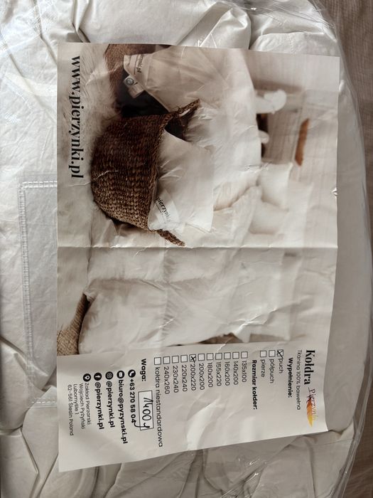 Nowa kołdra puchowa 220x200