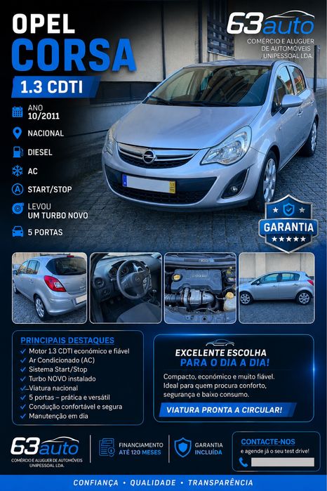 Opel Corsa 1.3 CDTI  diesel 5 lugares. Ano 2011