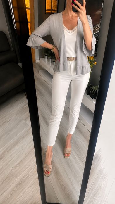 Marks & Spencer kardigan z falbankami szary L 40 – wiskoza