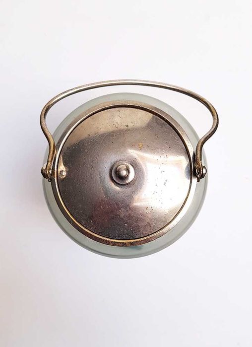 Frasco Bomboneira Vidro Fosco Vintage Boleira Campestre Pegas Metal