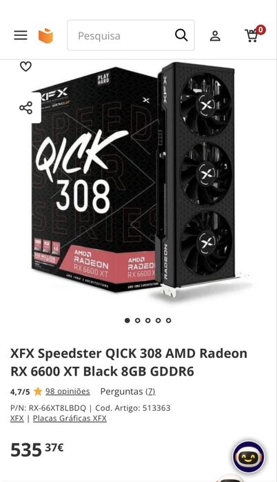 XFX Speedster QICK 308 AMD Radeon RX 6600 XT Black 8GB GDDR6