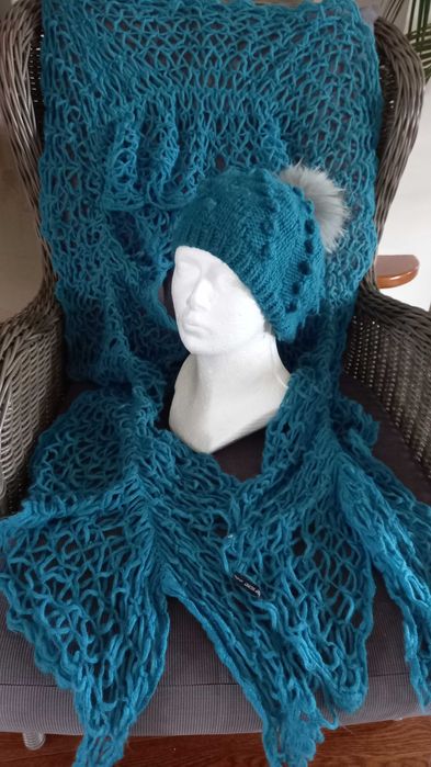 Turkusowy komplet czapka Mohito szal Top Secret