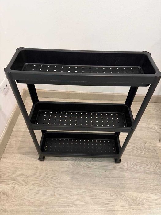 Carrinho para organização  preto de plastico VESKEN com rodinhas