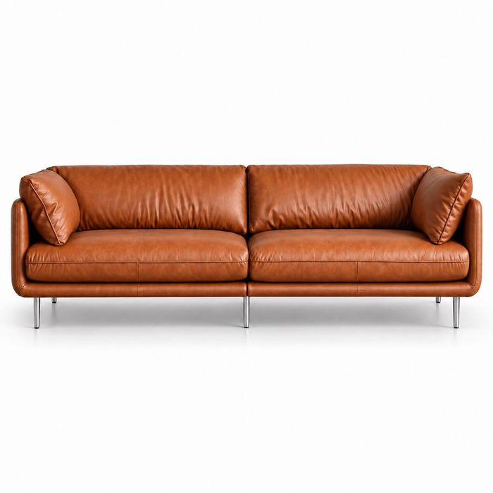 Sofa skórzana w stylu Bauhaus - cognac, 220 cm, skóra naturalna