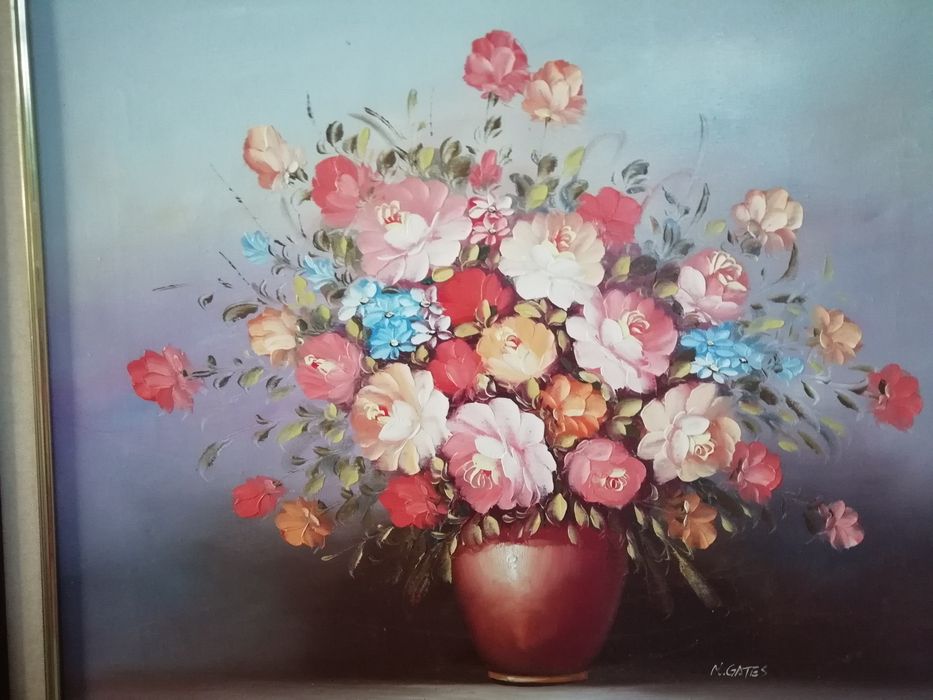 Quadro lindo Antigo Pintado Mão
