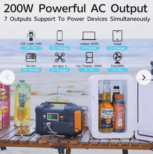 Banco de Energia Portátil - 200W FlashFish E200 + Painel Solar + AC/DC