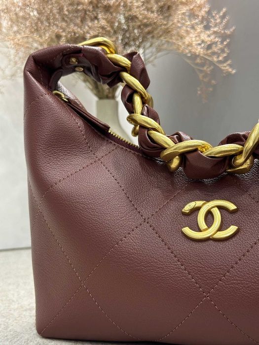 Сумка Chanel Hobo Бордова шкіряна / Женская бордовая сумка Шанель