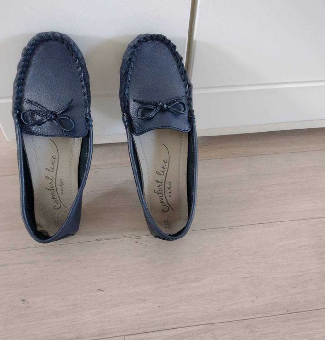 Buty mokasyny, skóra naturalna, granatowy