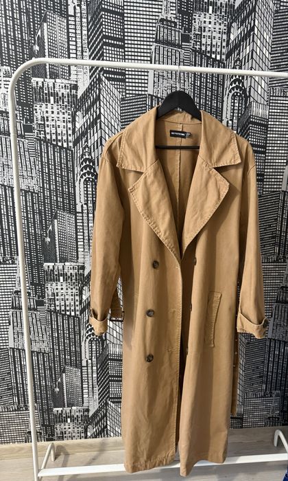 Довгий жіночій тренч на весну PLT стильний двобортний тренч з поясом