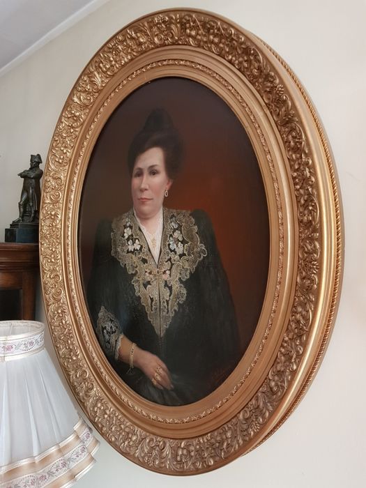 XIX w Portret Hrabiny Olej na Płótnie 100% Orginał 1901r Rama i Płótno
