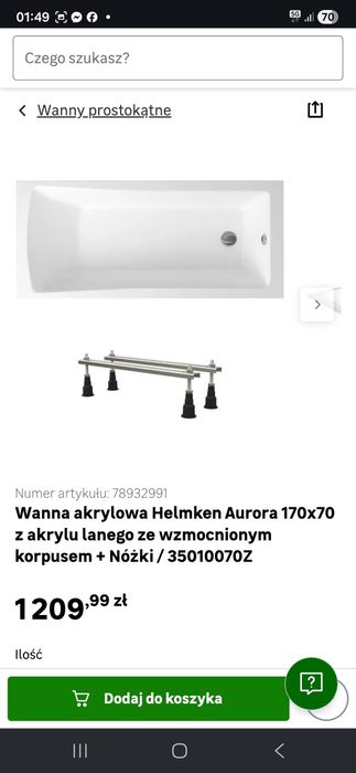 Wanna helmken 170x70 z obudowami