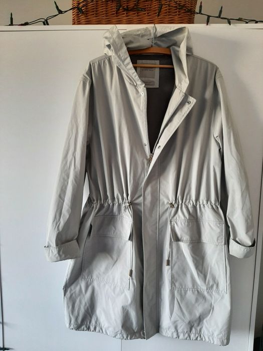 Płaszczyk wiosenny szary damski na podszewce XL XXL Kaptur